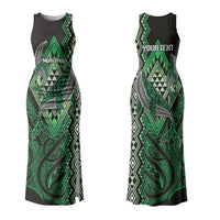 Aotearoa Iwi Ngai Tahu Personalised Family Matching Tank Maxi Dress and Hawaiian Shirt NZ Maori Humpback Whale Taniko Motifs LT14 Mom's Dress Green - Polynesian Pride