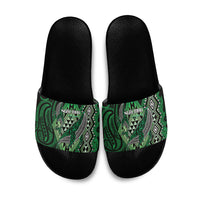 Aotearoa Iwi Ngai Tahu Slide Sandals NZ Maori Humpback Whale Taniko Motifs LT14 Green - Polynesian Pride