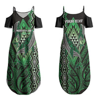 Aotearoa Iwi Ngati Pikiao Personalised Family Matching Summer Maxi Dress and Hawaiian Shirt NZ Maori Humpback Whale Taniko Motifs LT14 Mom's Dress Green - Polynesian Pride