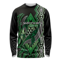 Aotearoa Iwi Ngati Pikiao Personalised Long Sleeve Shirt NZ Maori Humpback Whale Taniko Motifs LT14 Unisex Green - Polynesian Pride
