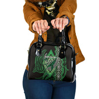Aotearoa Iwi Ngati Pikiao Shoulder Handbag NZ Maori Humpback Whale Taniko Motifs LT14 One Size Green - Polynesian Pride