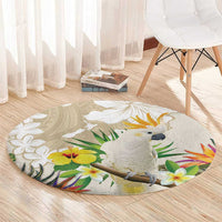 New Zealand Cacatua Galerita Round Carpet Aotearoa Cockatoo Tropical Flowers