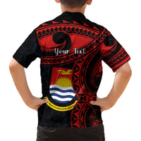 Personalised Kiribati Human Rights Day Family Matching Short Sleeve Bodycon Dress and Hawaiian Shirt Coat Of Arms With Polynesian Tropical Flowers LT14 - Polynesian Pride