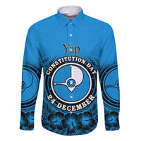 Personalised Yap Constitution Day Family Matching Off Shoulder Short Dress and Hawaiian Shirt FSM Seal Happy 24 December LT14 Dad's Shirt - Long Sleeve Blue - Polynesian Pride