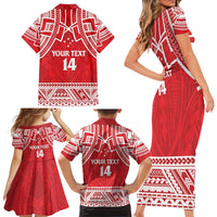 Samoa Rugby Custom Family Matching Short Sleeve Bodycon Dress and Hawaiian Shirt Toa Samoa Pacific Sporty Red - Polynesian Pride