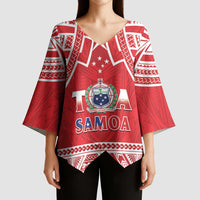Samoa Rugby Custom Kimono Sleeve Blouse Toa Samoa Pacific Sporty Red - Polynesian Pride