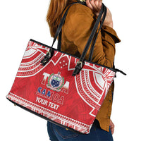 Samoa Rugby Custom Leather Tote Bag Toa Samoa Pacific Sporty Red - Polynesian Pride