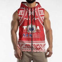 Samoa Rugby Custom Sleeveless Zip Hoodie Toa Samoa Pacific Sporty Red LT14 - Polynesian Pride