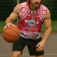 Samoa Rugby Custom Sleeveless Zip Hoodie Toa Samoa Pacific Sporty Red - Polynesian Pride