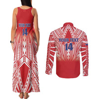 Toa Samoa Rugby Custom Couples Matching Tank Maxi Dress and Long Sleeve Button Shirt Samoa mo Samoa Polynesian Pacific Red - Polynesian Pride