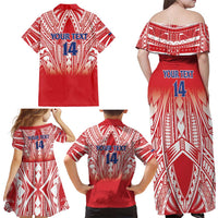 Toa Samoa Rugby Custom Family Matching Off Shoulder Maxi Dress and Hawaiian Shirt Samoa mo Samoa Polynesian Pacific Red - Polynesian Pride