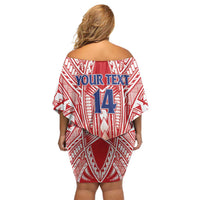 Toa Samoa Rugby Custom Off Shoulder Short Dress Samoa mo Samoa Polynesian Pacific Red - Polynesian Pride