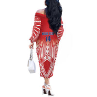 Toa Samoa Rugby Custom Off The Shoulder Long Sleeve Dress Samoa mo Samoa Polynesian Pacific Red - Polynesian Pride