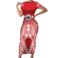 Toa Samoa Rugby Custom Short Sleeve Bodycon Dress Samoa mo Samoa Polynesian Pacific Red - Polynesian Pride