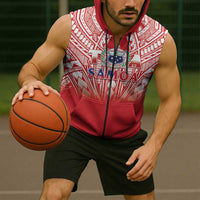 Toa Samoa Rugby Custom Sleeveless Zip Hoodie Samoa mo Samoa Polynesian Pacific Red LT14 - Polynesian Pride
