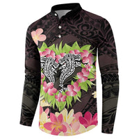 Polynesia Valentine's Day Button Sweatshirt Hammerhead Shark Plumeria With Polynesian Pattern LT14 - Polynesian Pride