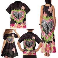 Polynesia Valentine's Day Family Matching Tank Maxi Dress and Hawaiian Shirt Hammerhead Shark Plumeria With Polynesian Pattern