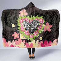 Polynesia Valentine's Day Hooded Blanket Hammerhead Shark Plumeria With Polynesian Pattern LT14 One Size Black - Polynesian Pride