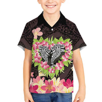 Polynesia Valentine's Day Kid Hawaiian Shirt Hammerhead Shark Plumeria With Polynesian Pattern LT14 Kid Black - Polynesian Pride