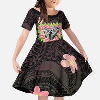 Polynesia Valentine's Day Kid Short Sleeve Dress Hammerhead Shark Plumeria With Polynesian Pattern LT14 KID Black - Polynesian Pride