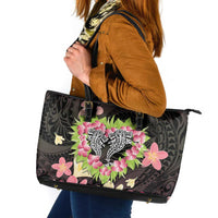Polynesia Valentine's Day Leather Tote Bag Hammerhead Shark Plumeria With Polynesian Pattern LT14 Black - Polynesian Pride