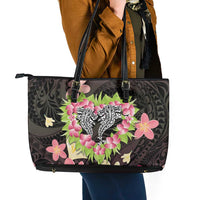 Polynesia Valentine's Day Leather Tote Bag Hammerhead Shark Plumeria With Polynesian Pattern LT14 - Polynesian Pride