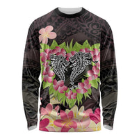 Polynesia Valentine's Day Long Sleeve Shirt Hammerhead Shark Plumeria With Polynesian Pattern LT14 Unisex Black - Polynesian Pride