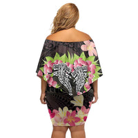 Polynesia Valentine's Day Off Shoulder Short Dress Hammerhead Shark Plumeria With Polynesian Pattern LT14 - Polynesian Pride