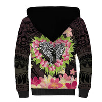 Polynesia Valentine's Day Sherpa Hoodie Hammerhead Shark Plumeria With Polynesian Pattern LT14 - Polynesian Pride