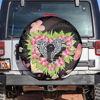 Polynesia Valentine's Day Spare Tire Cover Hammerhead Shark Plumeria With Polynesian Pattern LT14 Black - Polynesian Pride