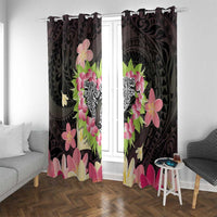 Polynesia Valentine's Day Window Curtain Hammerhead Shark Plumeria With Polynesian Pattern LT14 With Grommets Black - Polynesian Pride