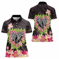 Polynesia Valentine's Day Women Polo Shirt Hammerhead Shark Plumeria With Polynesian Pattern