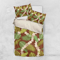 Brown Hawaii Plumeria Lei With Tropical Leaves Bedding Set