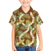 Brown Hawaii Plumeria Lei With Tropical Leaves Family Matching Puletasi and Hawaiian Shirt