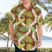 Brown Hawaii Plumeria Lei With Tropical Leaves Hawaiian Shirt LT14 - Polynesian Pride