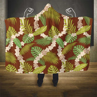 Brown Hawaii Plumeria Lei With Tropical Leaves Hooded Blanket LT14 - Polynesian Pride