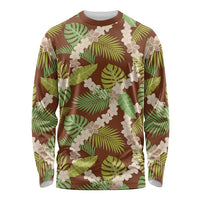 Brown Hawaii Plumeria Lei With Tropical Leaves Long Sleeve Shirt LT14 Unisex Brown - Polynesian Pride