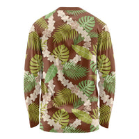 Brown Hawaii Plumeria Lei With Tropical Leaves Long Sleeve Shirt LT14 - Polynesian Pride