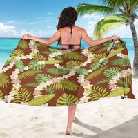 Brown Hawaii Plumeria Lei With Tropical Leaves Sarong