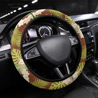 Brown Hawaii Plumeria Lei With Tropical Leaves Steering Wheel Cover LT14 Universal Fit Brown - Polynesian Pride