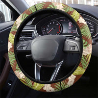 Brown Hawaii Plumeria Lei With Tropical Leaves Steering Wheel Cover LT14 - Polynesian Pride