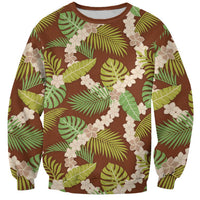 Brown Hawaii Plumeria Lei With Tropical Leaves Sweatshirt LT14 Unisex Brown - Polynesian Pride