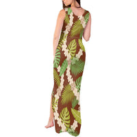 Brown Hawaii Plumeria Lei With Tropical Leaves Tank Maxi Dress LT14 - Polynesian Pride