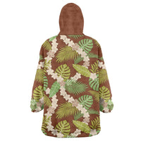 Brown Hawaii Plumeria Lei With Tropical Leaves Wearable Blanket Hoodie LT14 - Polynesian Pride