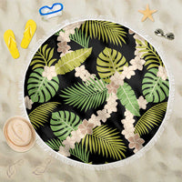 Black Hawaii Plumeria Lei With Tropical Leaves Beach Blanket LT14 One Size 150cm Black - Polynesian Pride