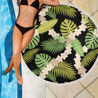 Black Hawaii Plumeria Lei With Tropical Leaves Beach Blanket LT14 - Polynesian Pride