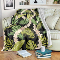 Black Hawaii Plumeria Lei With Tropical Leaves Blanket LT14 Black - Polynesian Pride