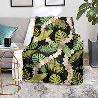 Black Hawaii Plumeria Lei With Tropical Leaves Blanket LT14 - Polynesian Pride