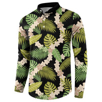 Black Hawaii Plumeria Lei With Tropical Leaves Button Sweatshirt LT14 - Polynesian Pride
