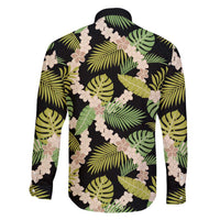 Black Hawaii Plumeria Lei With Tropical Leaves Family Matching Short Sleeve Bodycon Dress and Hawaiian Shirt